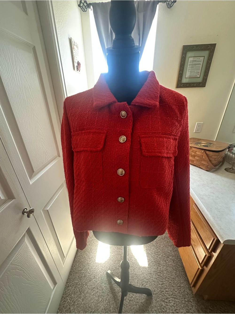 Vigoss Red Textured Button-Front Jacket - Picture 2 of 13